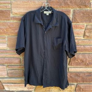 Tommy Bahama Hawaiian Shirt Coconut Buttons Black 100% Silk Size Large Adult Men